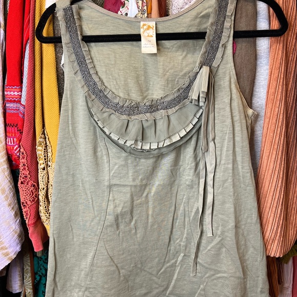 Anthropologie Embellished Sage Green Tank EUC - Picture 1 of 4